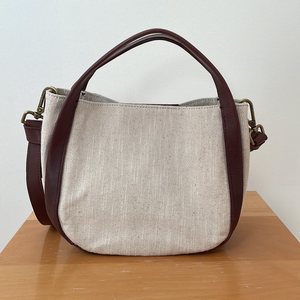Madewell light khaki linen hand bag